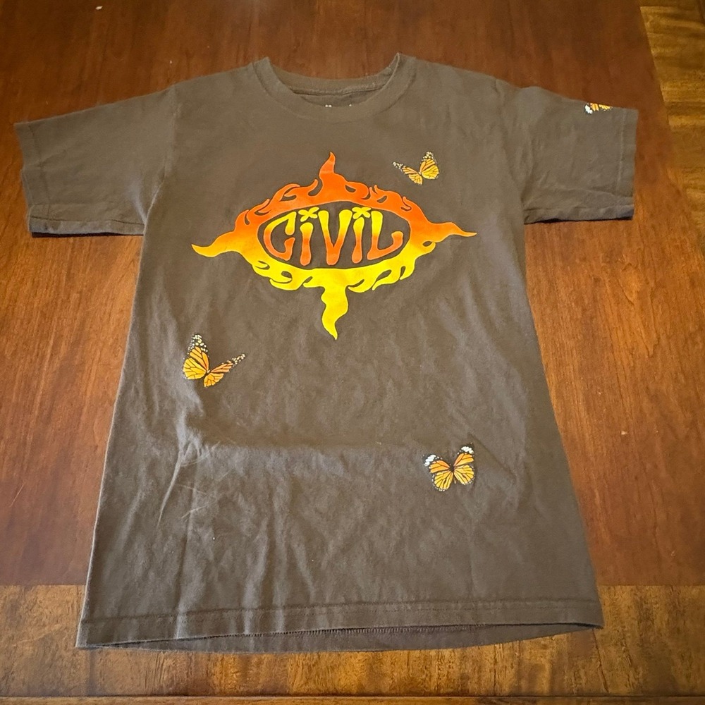 Civil Regime Butterfly Flame Graphic T-Shirt Brown Small | Streetwear Tee